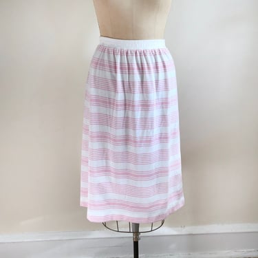 Light Pink and White Striped Jersey Midi-Skirt - 1980s 