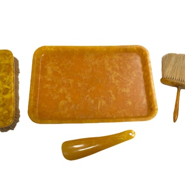 Vintage Bakelite Vanity Set with Tray, Clothing Brush, Hat Brush and Shoe Horn 