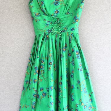 1950s - Pin Up - Rockabilly - Cotton Sundress - fit and flare - Estimated size XS /XXS 