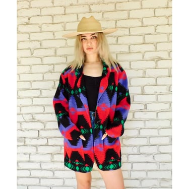 Sedona Blanket Jacket // boho hippie jacket dress aztec southwest southwestern oversize tribal 80s red // O/S 