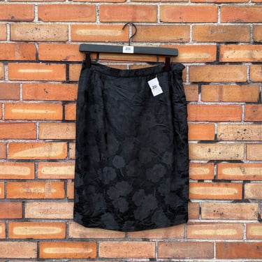 vintage 60s black floral jacquard silk skirt / 28 m medium 