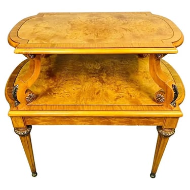 Henredon Neoclassical French Empire Olive Ashwood Burled 2-Tier Side Table 