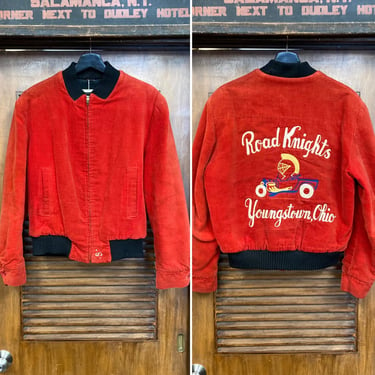 Vintage 1950’s Original “Road Knights” Embroidery Car Club Hot Rod Elvis Corduroy Rockabilly Jacket, Chainstitch, 50’s Vintage Clothing 