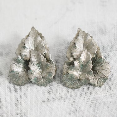 1960s Silver Leaves Clip Earrings 