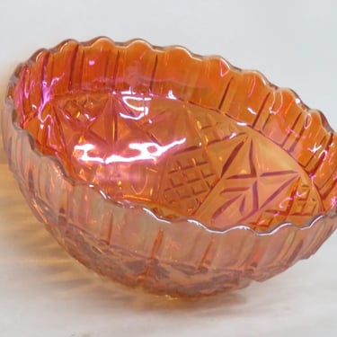 Marigold Carnival Glass Iridescent Crisscross Design Fruit Serving Bowl 3351B