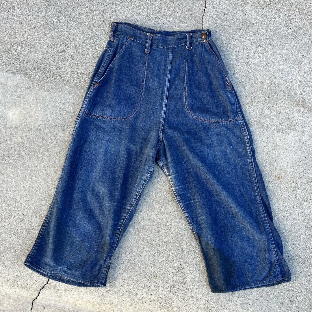 Vintage 1940s 1950s Denim Pants Side Zip Sportswear Blue Jeans