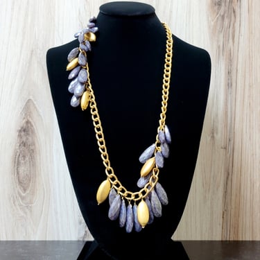 Asymetrical Vermeil Bead and Purple Quartz Necklace - 27 inches 
