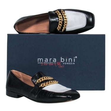 Mara Bini - Black & White Color Block Loafers w/ Gold Chain Sz 7.5