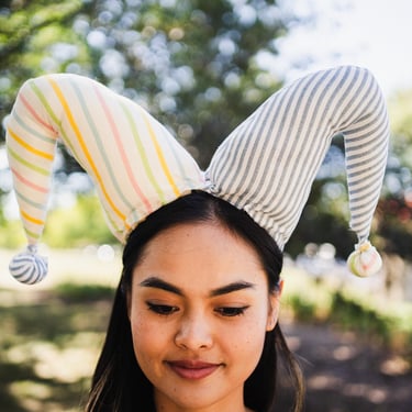 Puffy Pastel Jester Headpiece - One of a Kind Folk Headwear 