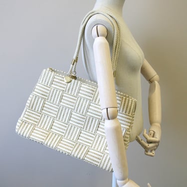 1980s Beige Woven Strap Shoulder Bag 