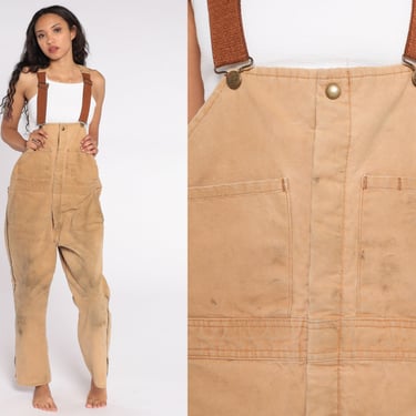 Walls Insulated Overalls Blizzard Pruf Coveralls Workwear Brown Baggy Bib Pants Work Wear Long Cargo Vintage Dungarees Men's Medium Short 
