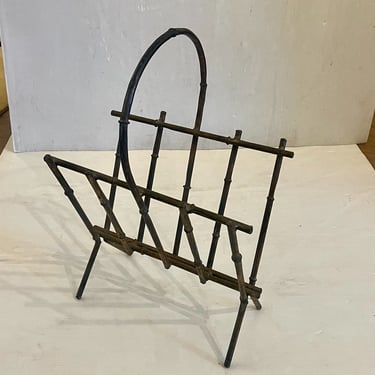 1960's Gilt Metal Faux bamboo Magazine Rack/ Record Holder