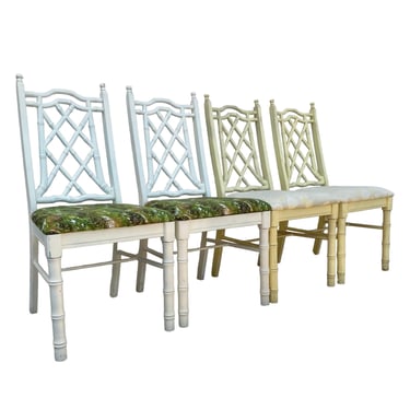 Set of 4 Vintage Faux Bamboo Dining Chairs Project - Hollywood Regency Fretwork Palm Beach Furniture 