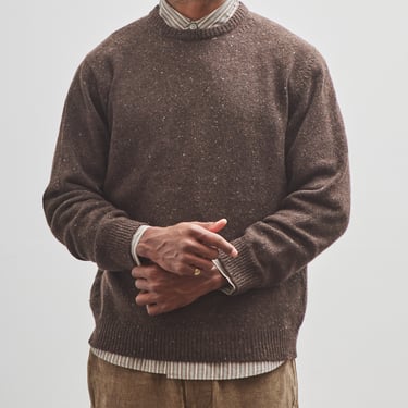 Evan Kinori Crewneck Sweater, Brown Donegal