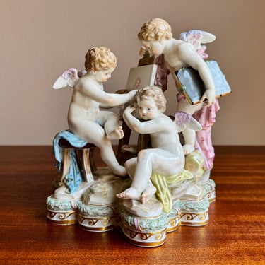 Rare Antique Meissen Cherubs Allegory of Painting Figurine Victor Acier As Is 