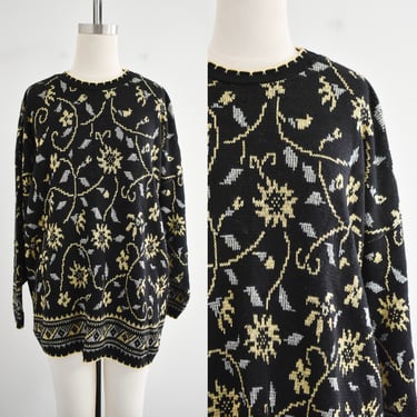 1980s Black, Silver, and Gold Tunic Sweater 