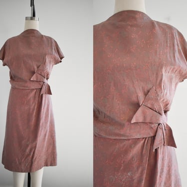 Late 40s/Early 50s Rose Pink and Gray Brocade Dress 