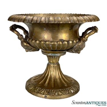 Vintage Traditional Brass Figural Motif Handle Compote Bowl Urn