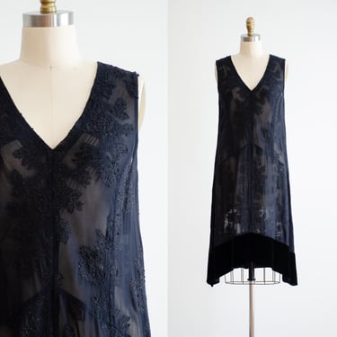 sheer black dress 90s y2k 20s style vintage flapper loose knee length dress 