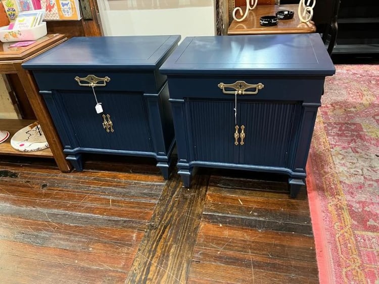 Blue painted Italian style nightstands. Two of them! 24.5” x 17” x 25.5” 