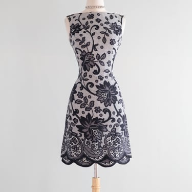 Absolutely Adorable 1960's Black Lace Print Shift Dress By Mam'selle / SM