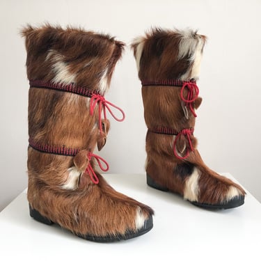 Vintage 1960s ‘70s French bohemian goat fur boots | Jean Claude Killy for Wolverine, fits ladies 8.5-9 