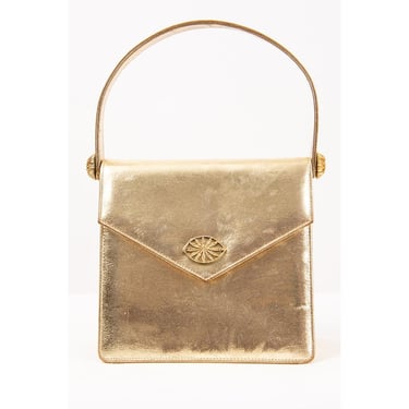 Vintage gold vinyl top handle purse / 1960s Rosart square mini bag 