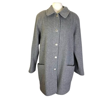 Vintage Alfred Dunner Heather Gray 100% Wool USA Made Duffle Crombie Coat Overcoat Jacket Size 12 