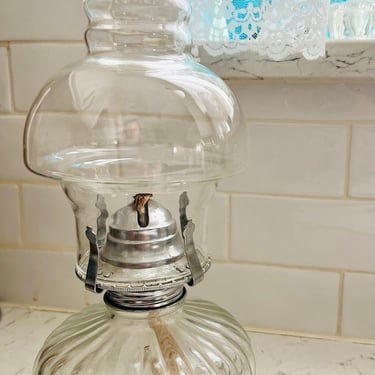 Clear Glass Lamp Light Farms Oil Vintage Lamp with Shade Made in the USA by LeChalet