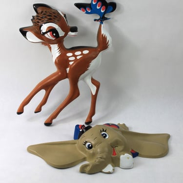 1960s Walt Disney Prod Bambi and Dumbo Plastic 3D Wall Hanging Set 