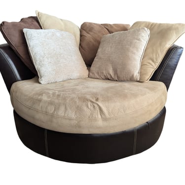 Brown and Tan Circular Swivel Chair