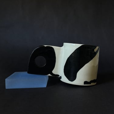 handmade black and white porcelain sculptural mug 