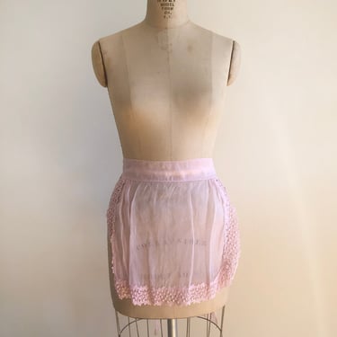 Sheer Pink Organza Apron with Lace Trim - 1960s 