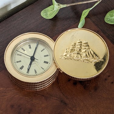 Vintage Nautical Sailboat Brass Hidden Clock 