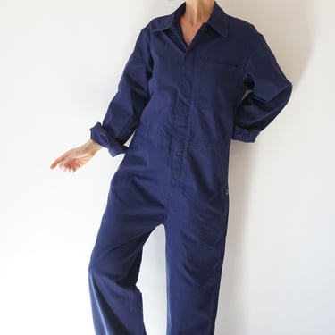 Vintage Deep Indigo Cotton Coverall | Herringbone Utility Coveralls  | Jump Suit Jumpsuit | Cotton Navy Mechanic | Boilersuit Boiler Suit 