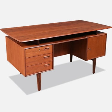 Danish Modern Floating Top Teak Desk w\/ Bookcase