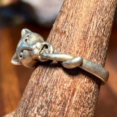 Sterling Silver Cat Ring Vintage Retro Estate Jewelry 925 Kitty Figural 