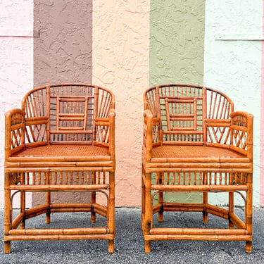 Pair of Tortoiseshell Rattan Brighton Style Chairs