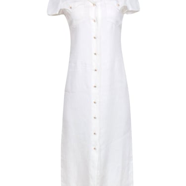 Chanel - Ivory Linen Button Front Maxi Dress Sz 4
