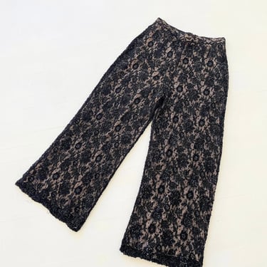 1960s Beaded + Sequin Black Lace Pants 