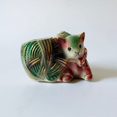 Vintage Ceramic Cat with Yarn Planter 