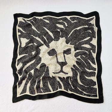 70's Vintage Silk Scarf Lion Head Print Black White Neckerchief Retro Hair Tie for Handbag Scarf for Neckwear Fashion Headscarf Woman 