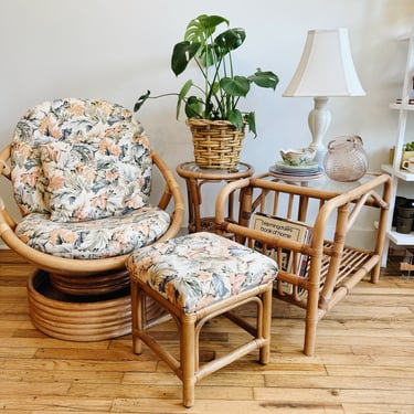 Rattan Swivel Chair and Stool