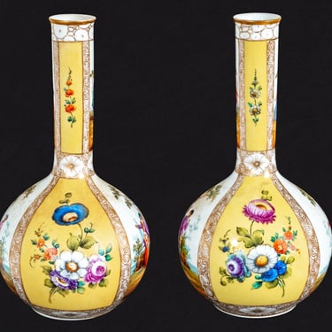 Augustus Rex Style Porcelain Bottle Vases, Pair