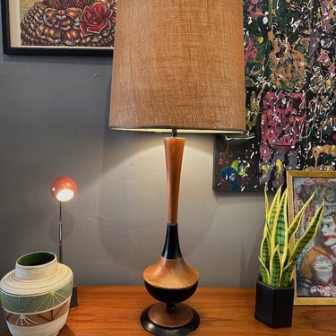 Mid Century Table Lamp in Walnut w/ black accents
