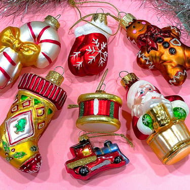 VINTAGE: 7pcs - Figural Glass Ornaments - Blown Figural Glass Ornaments - Christmas Tree Decorations - Christmas Holiday Xmas 