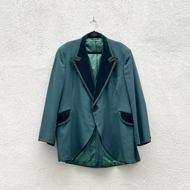 Vintage 60s 70s After Six Forest Green Velvet Trim Tuxedo Jacket Extra Large 