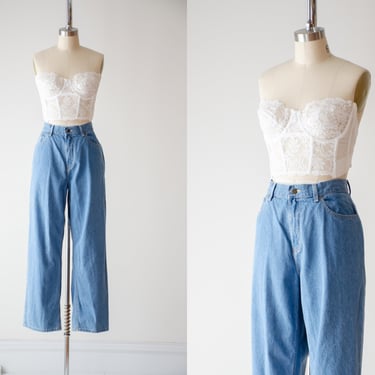 high waisted jeans | 90s vintage L.L. Bean faded relaxed fit straight leg boyfriend mom jeans 