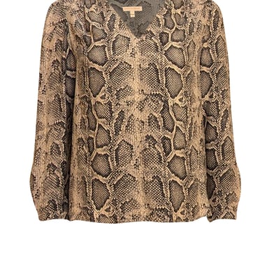 Rebecca Taylor - Light Grey & Black Snakeskin Print Silk Blouse Sz 2