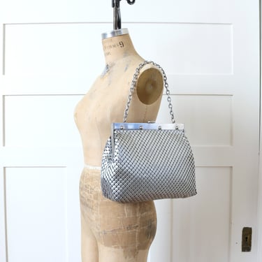 vintage 1950s Whiting & Davis metal mesh purse • rare oversized top handle shoulder bag style 